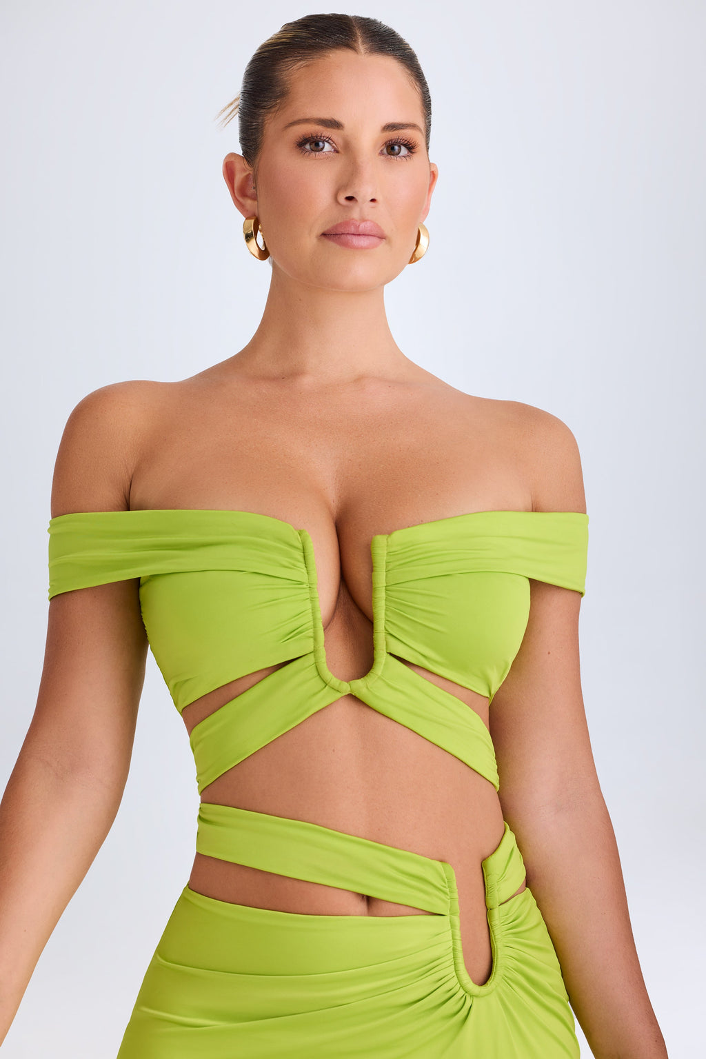 Cut-Out Off-Shoulder Crop Top in Lime Green
