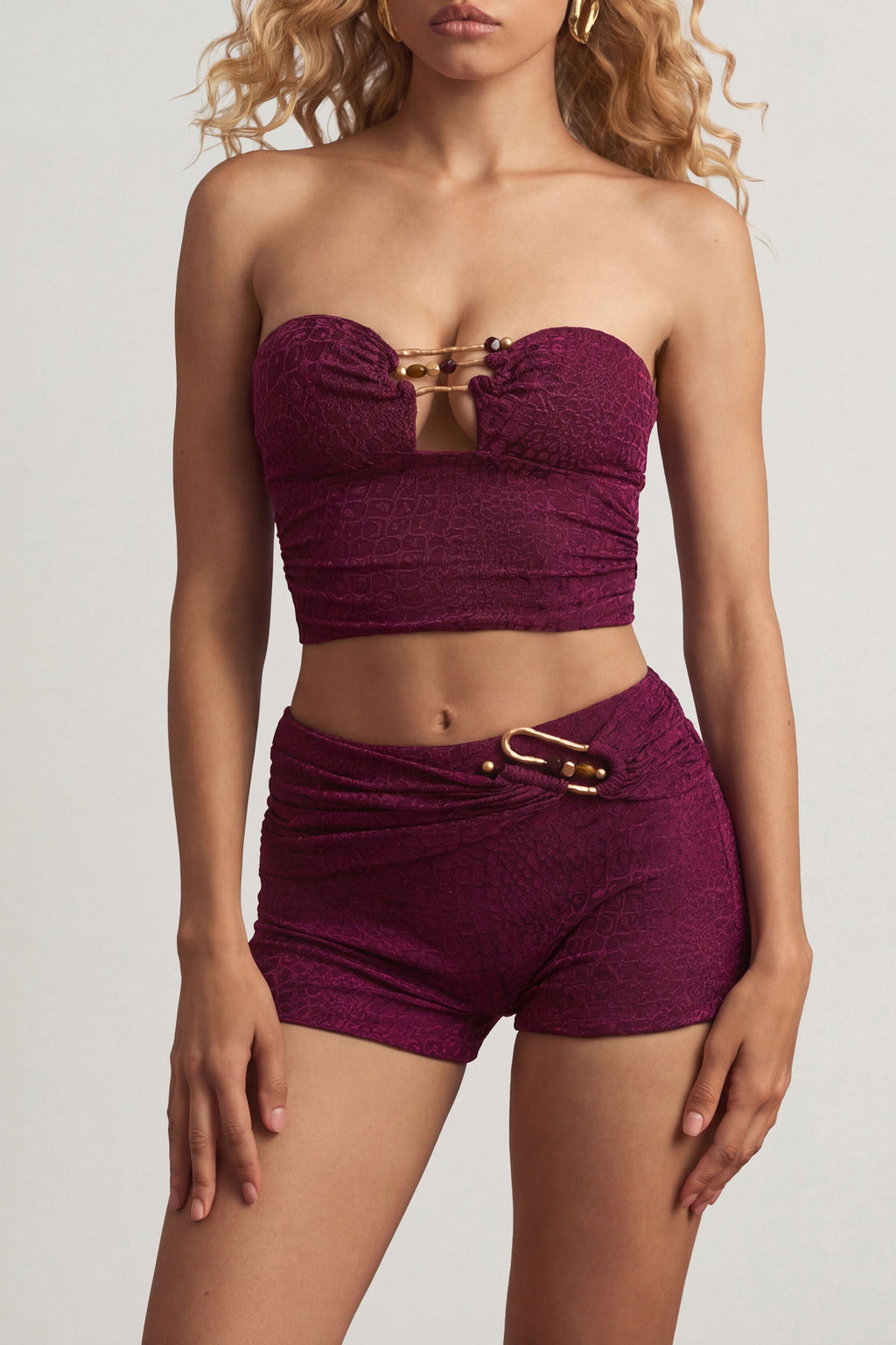 Hardware-Detail Bandeau Crop Top in Berry Purple