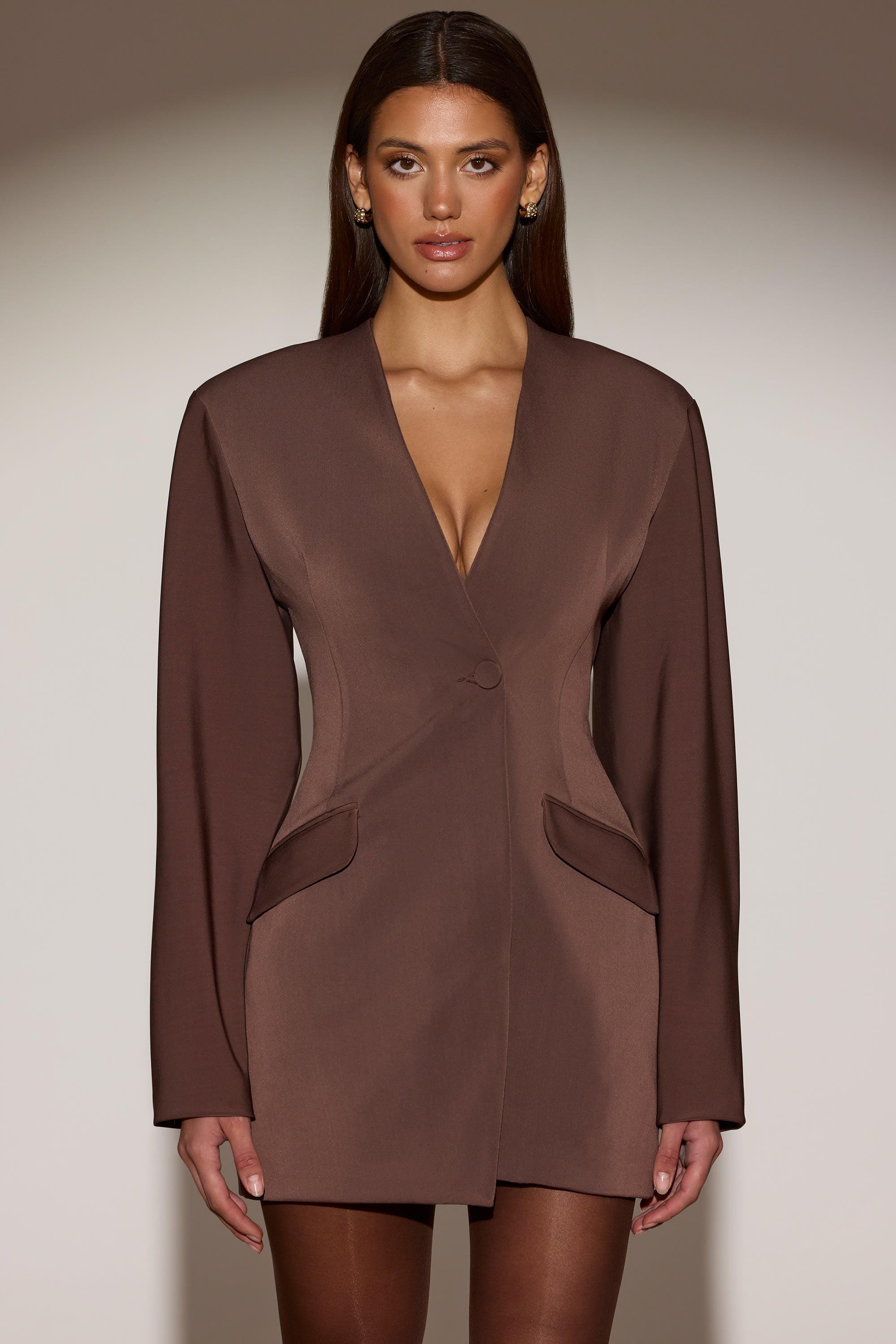 Single-Breasted Blazer Mini Dress in Chocolate Brown