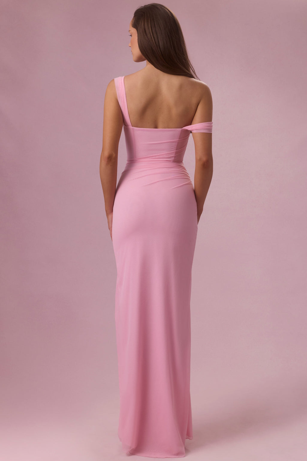 Premium Mesh Draped Corset Gown in Candyfloss Pink