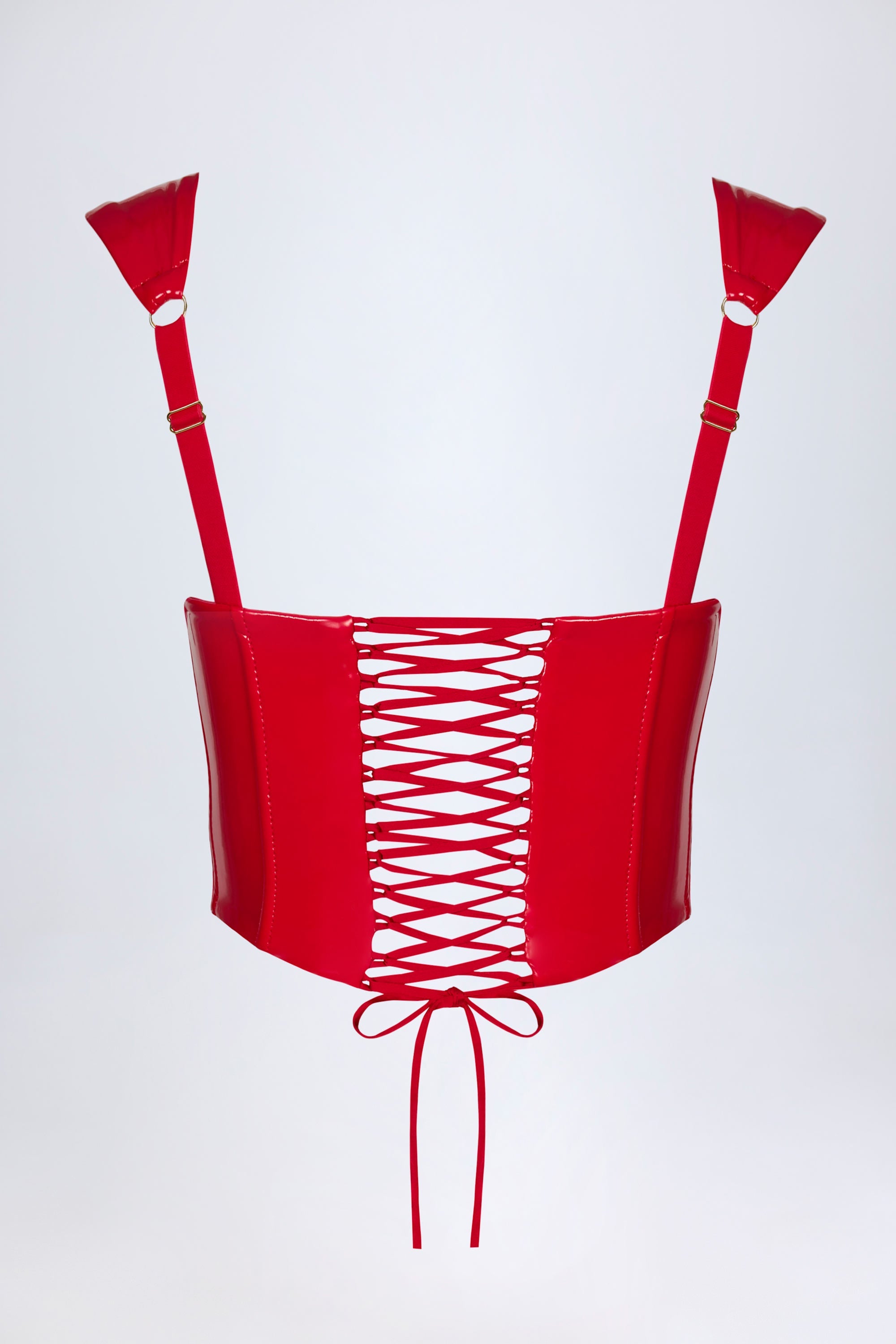 Vinyl Lace-Up Corset Top in Fire Red