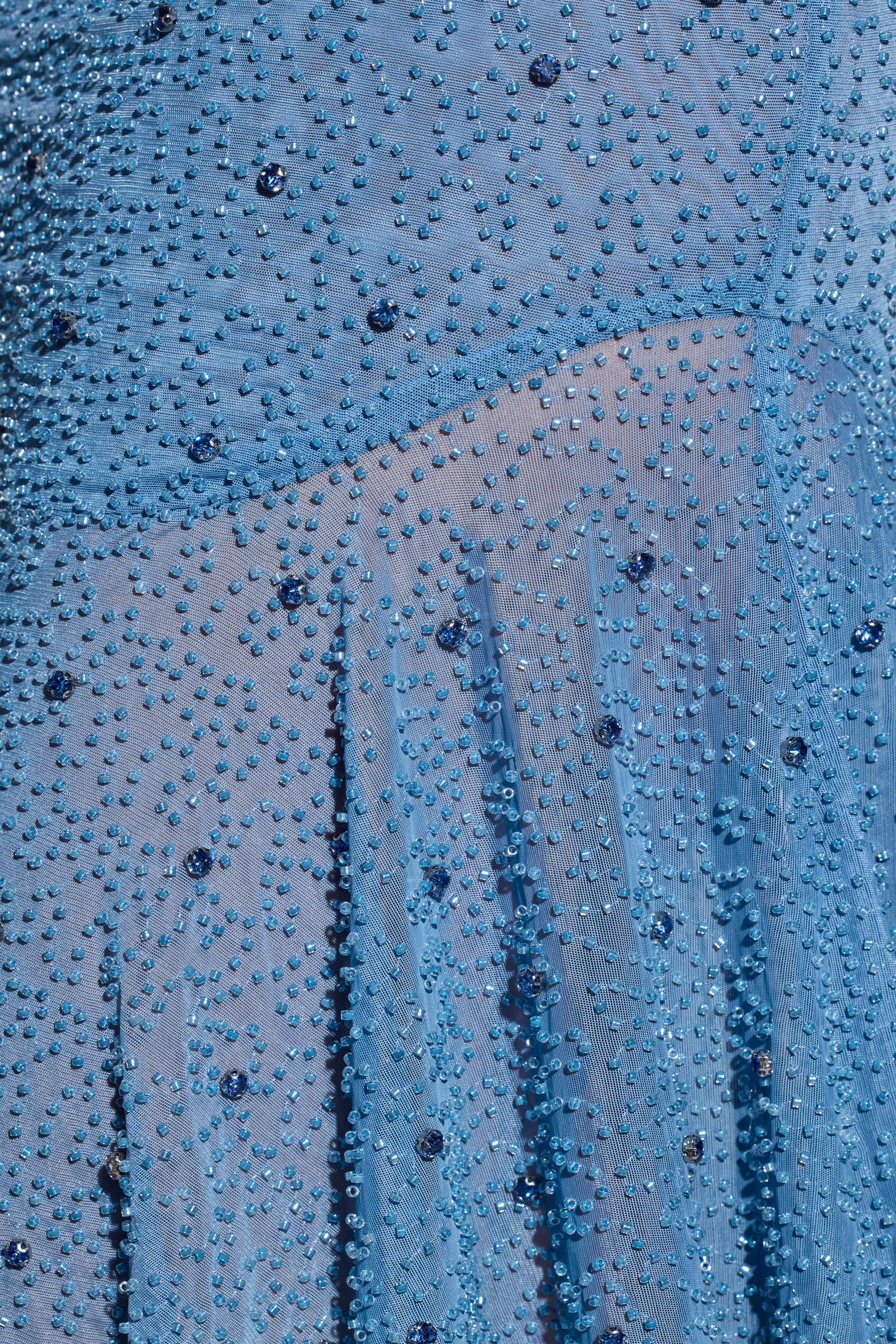 Embellished Handkerchief Hem Skirt in Smokey Blue