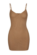 Soft Mesh V-Neck Mini Slip Dress in Almond