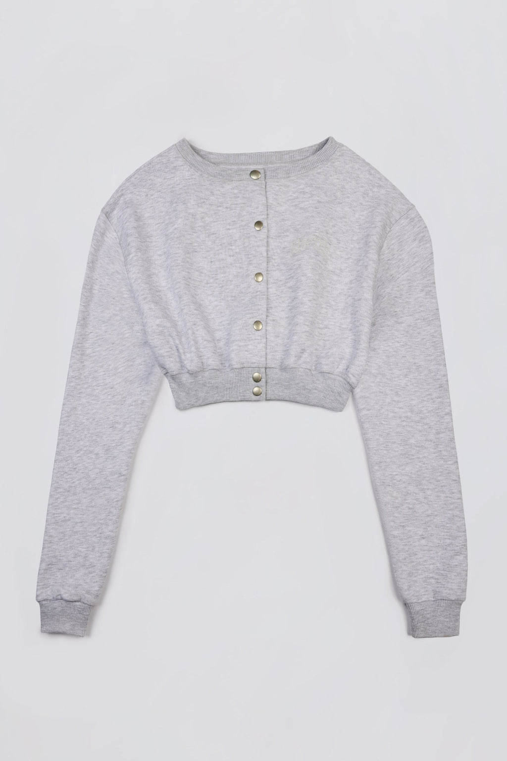 Brushed Jersey Button-Up Cropped Cardigan in Grey Marl