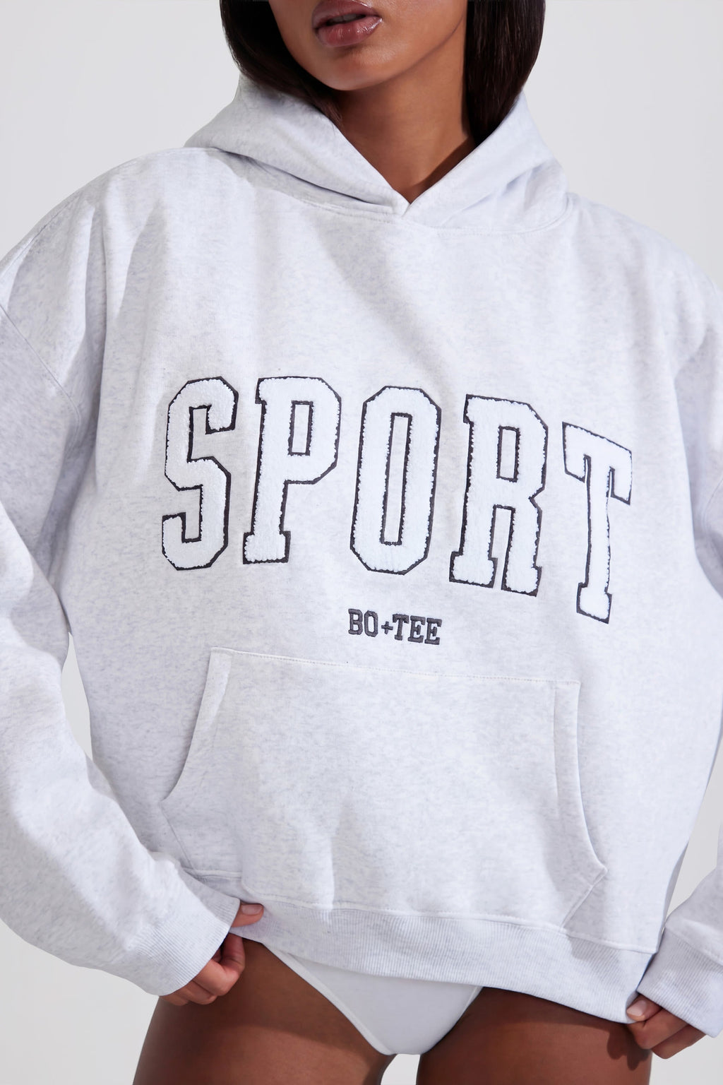 Soft Cotton Fleece Oversized Hoodie in Marl Grey