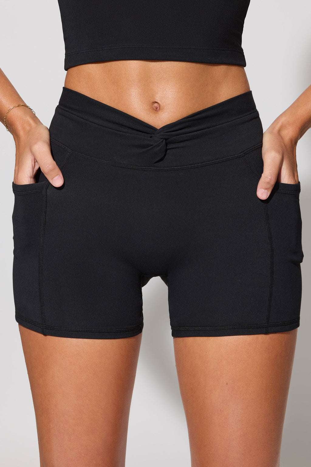 Twist Waist Mini Shorts with Pockets in Black