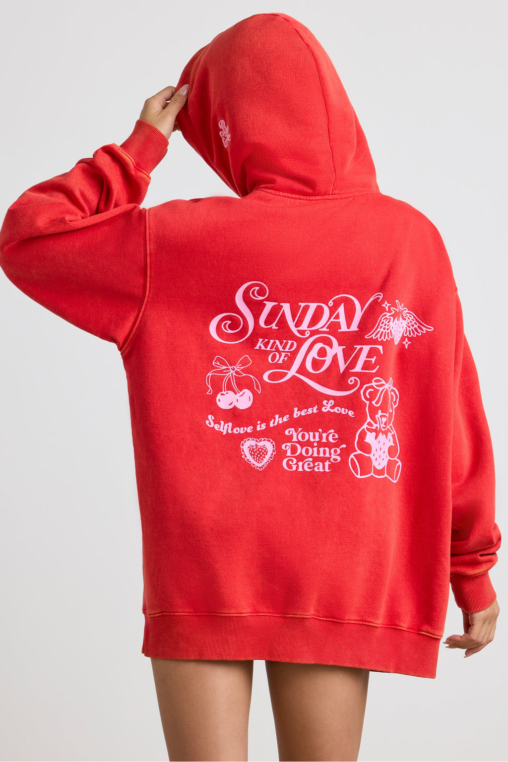 Soft Cotton Jersey Oversized Hoodie in Red