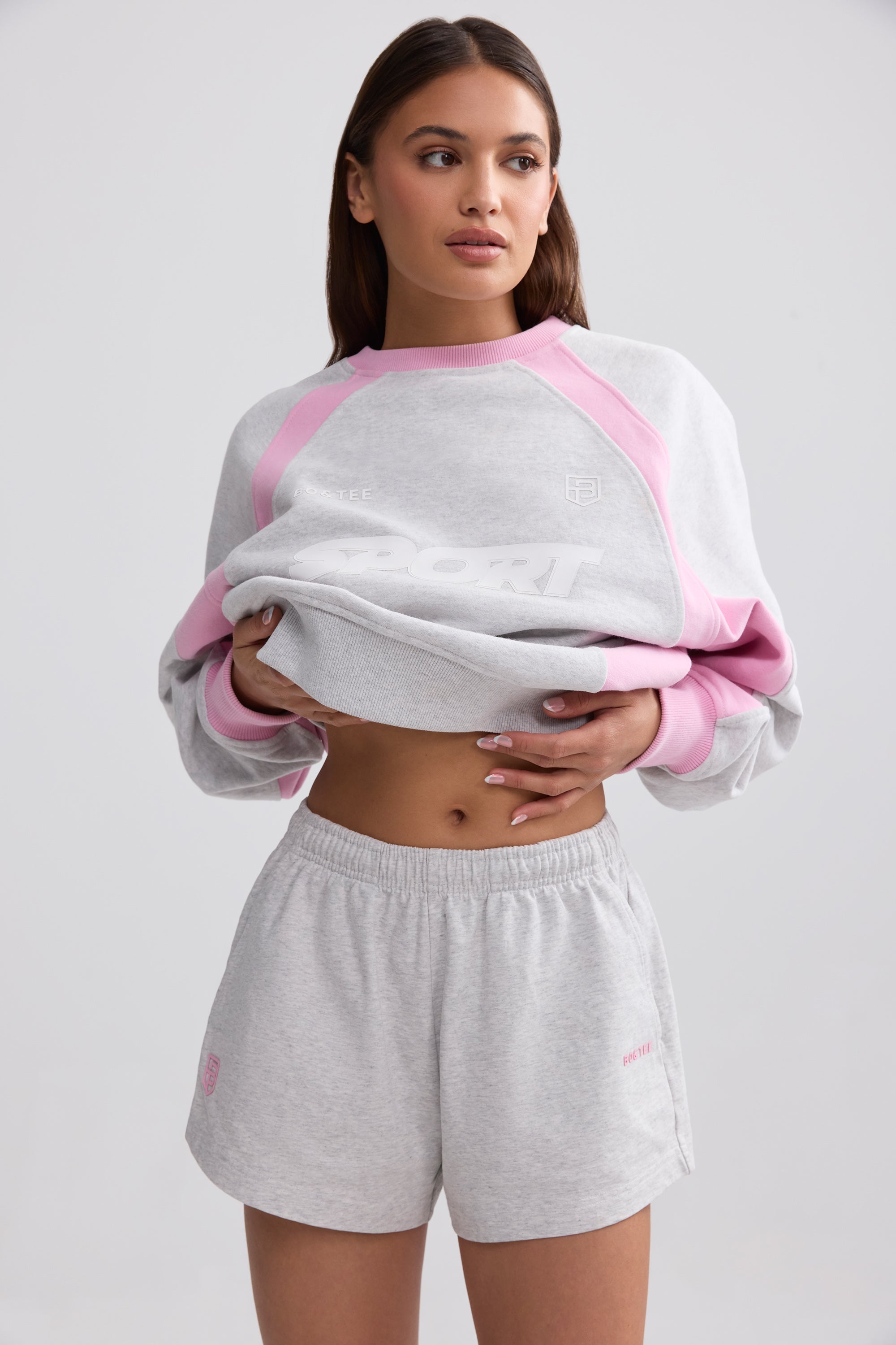 Soft Cotton Jersey Elasticated Mini Shorts in Grey Marl
