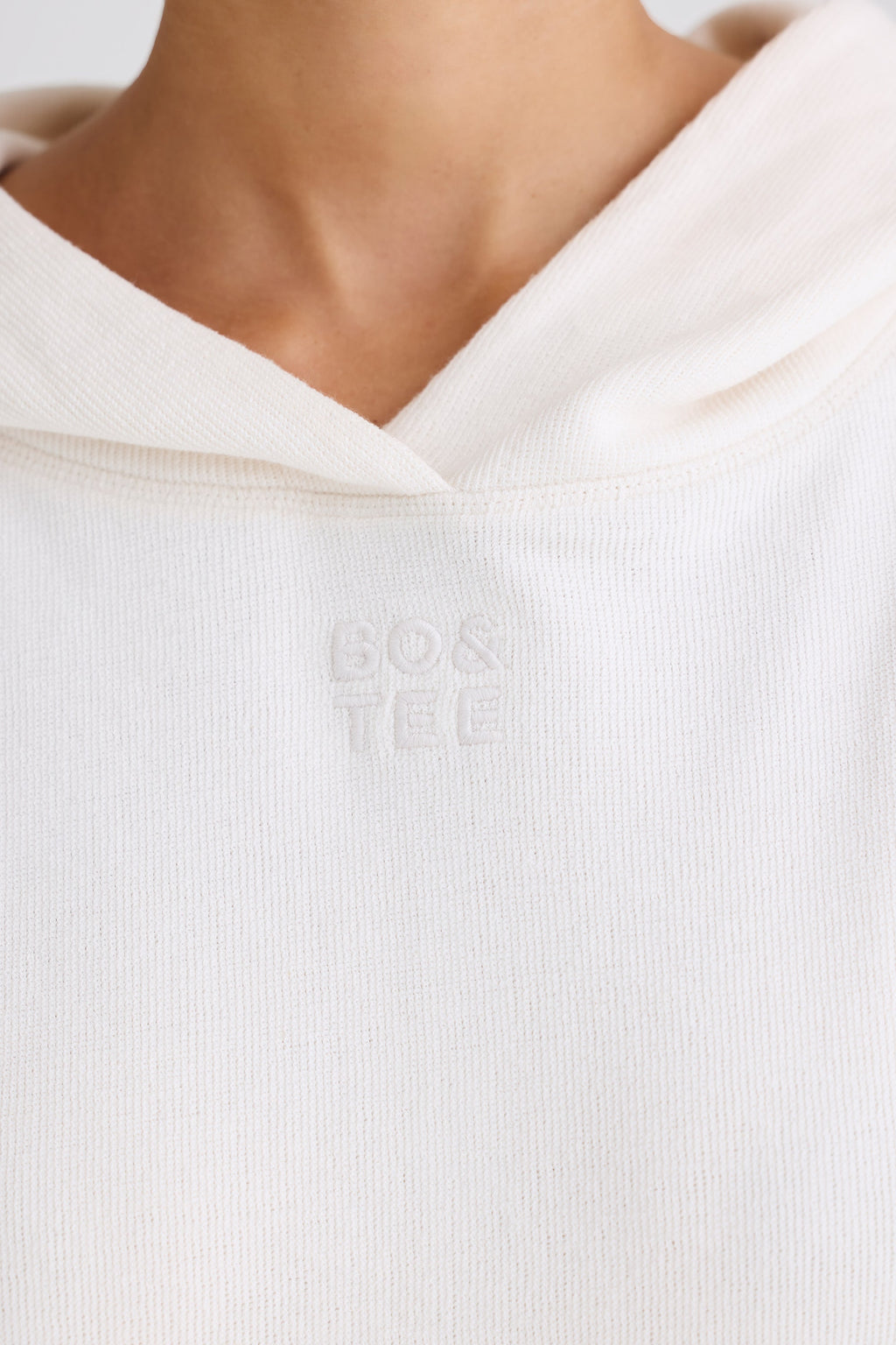 Textured Cotton Jersey Graphic Print Hoodie in White
