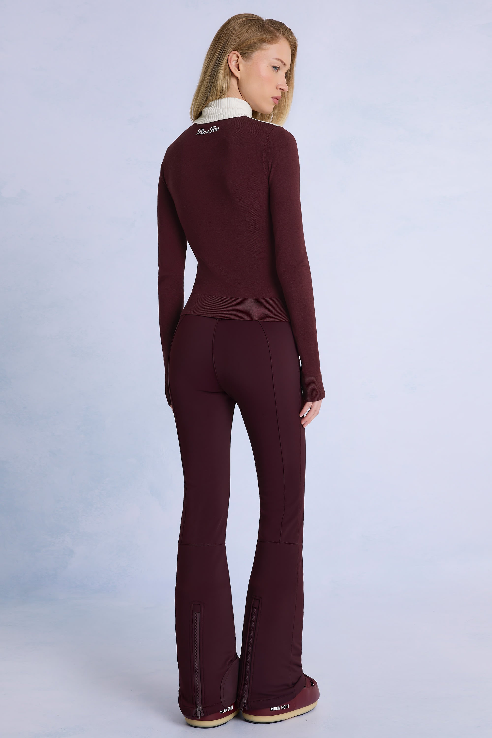 Waterproof Belted Ski Salopettes in Burgundy