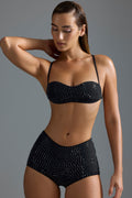 Embellished Micro Bikini Top in Black