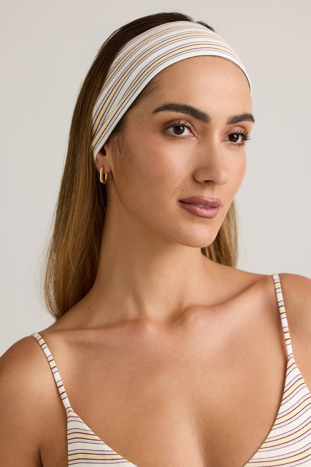 Modal Ribbed Headband in Pink & Yellow Stripe