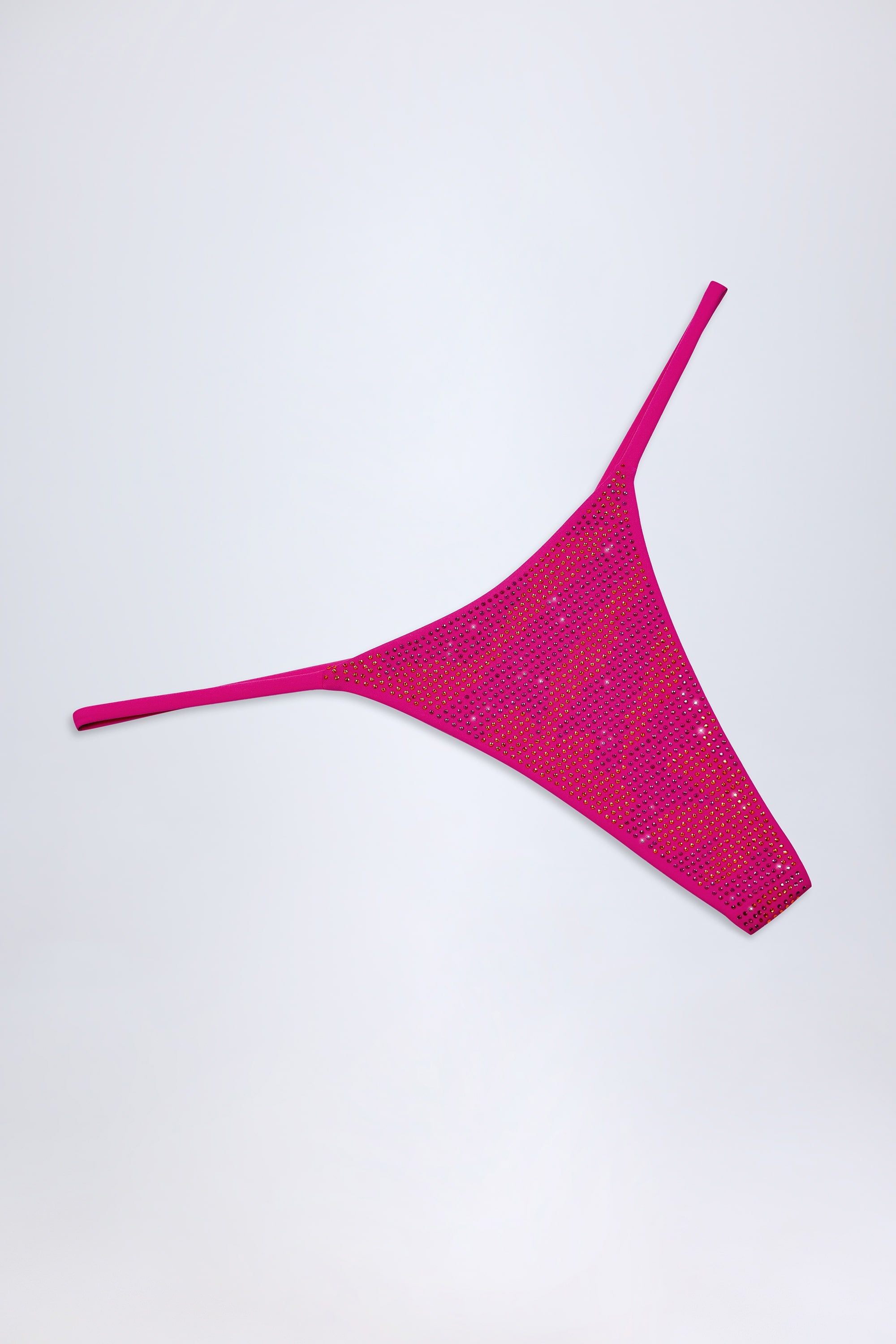 Embellished Thong Bikini Bottoms in Pink Tropical Print