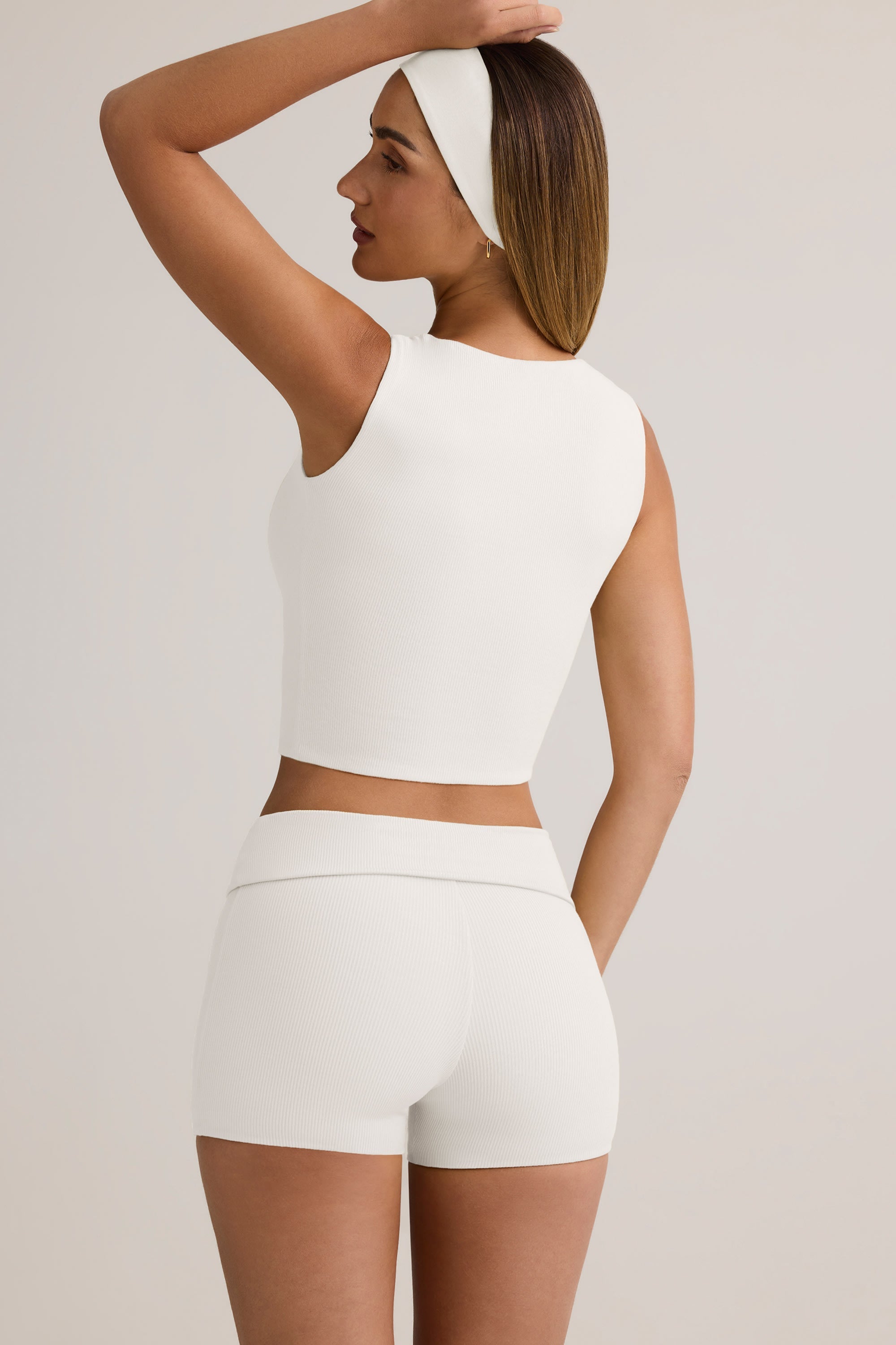 Modal Ribbed Button-Up Vest Top in White