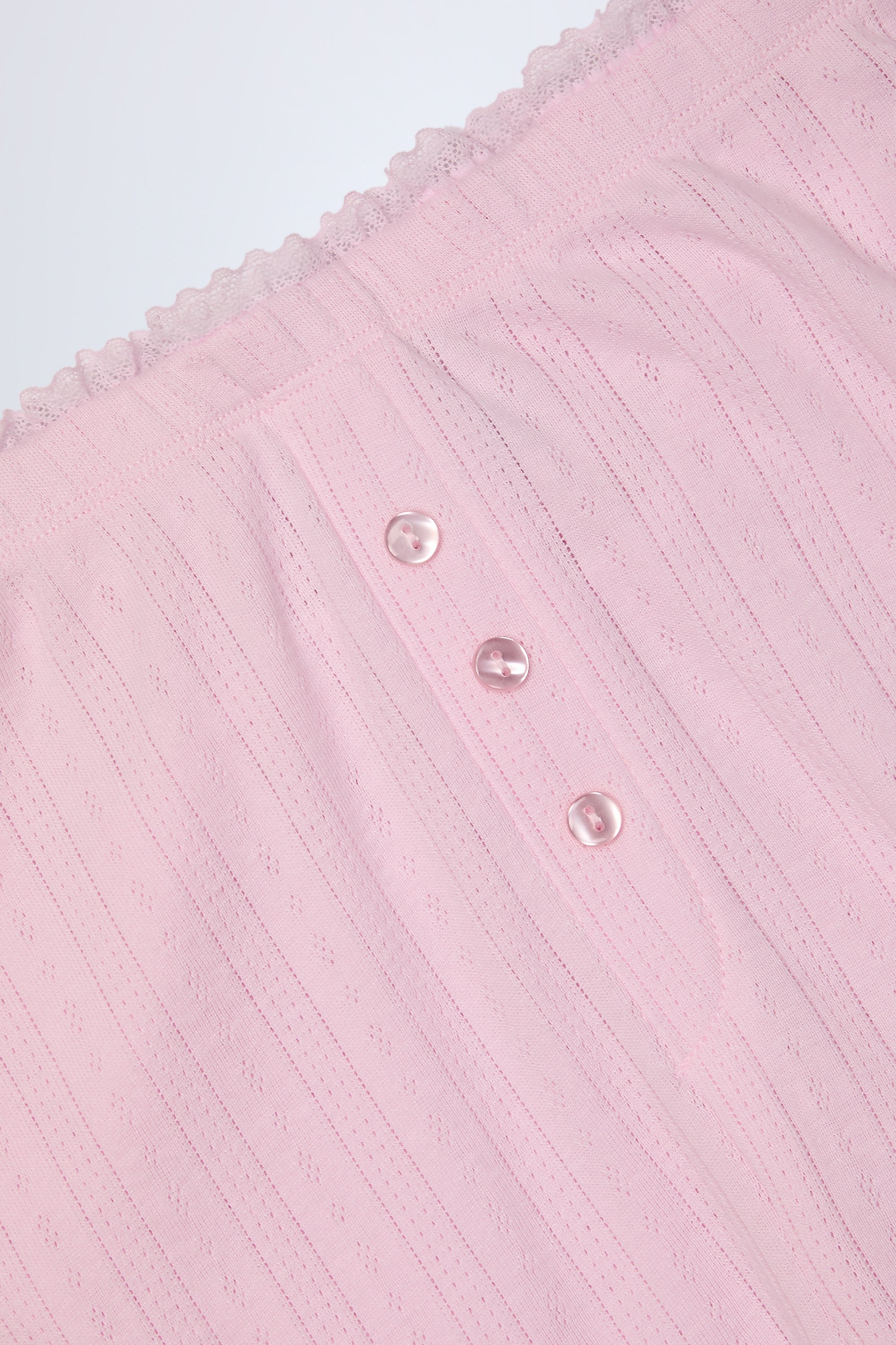 Pointelle Mid-Rise Straight-Leg Trousers in Baby Pink