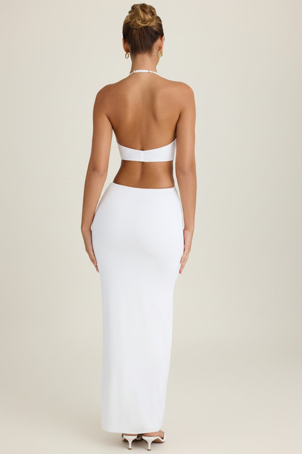 Cut-Out Halterneck Maxi Dress in White