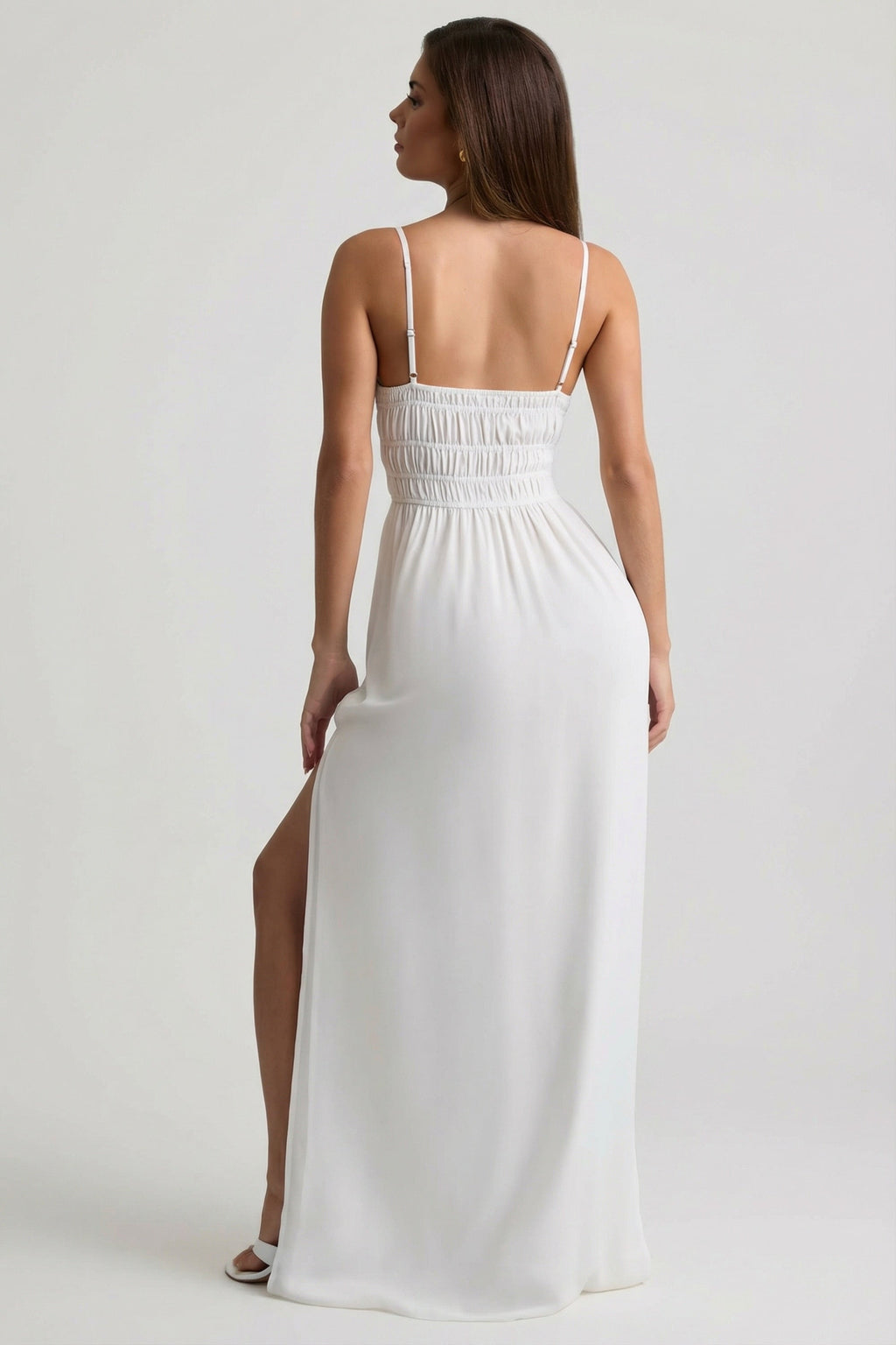 Shirred Camisole Maxi Dress in White