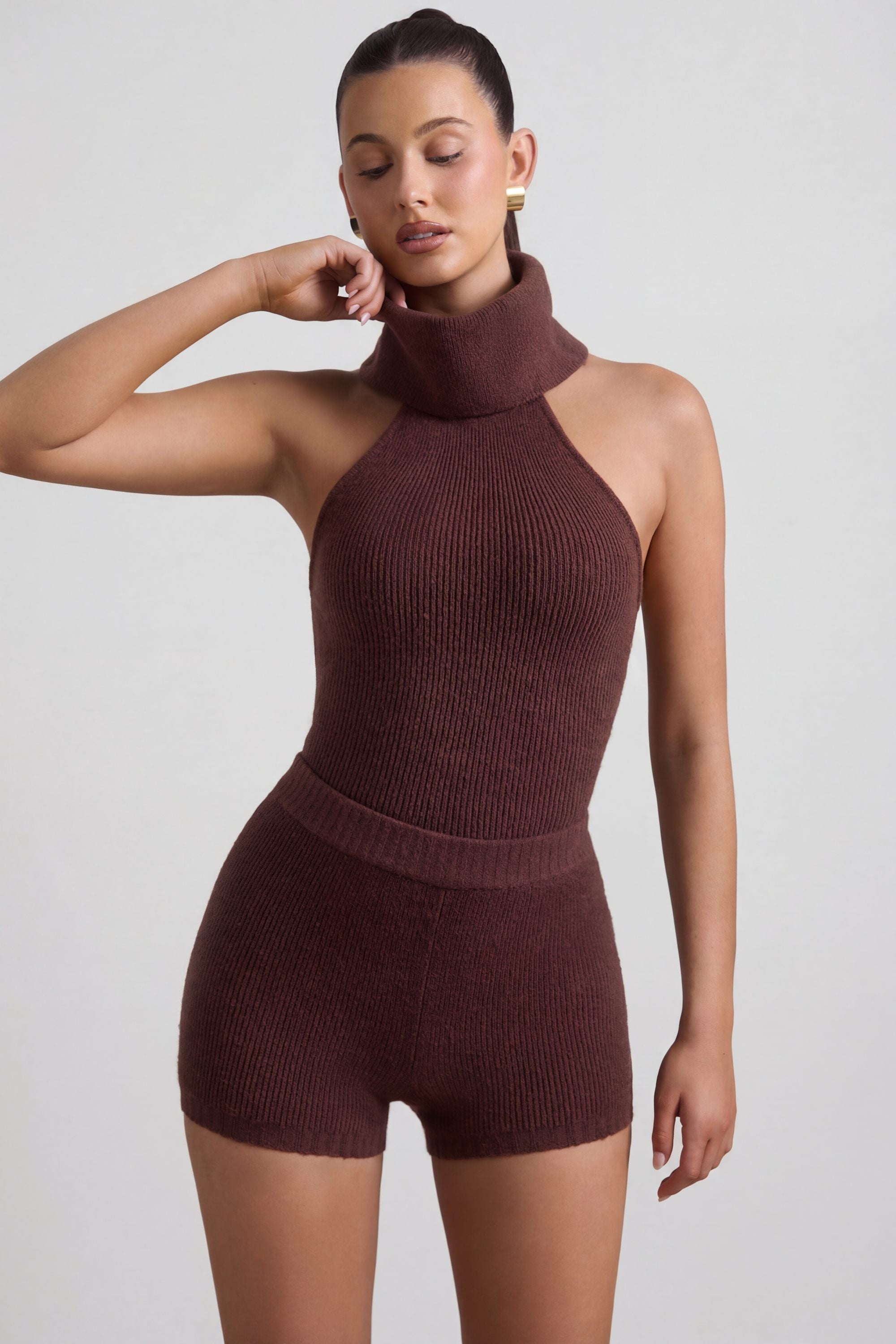 Ribbed-Knit Shorts in Espresso
