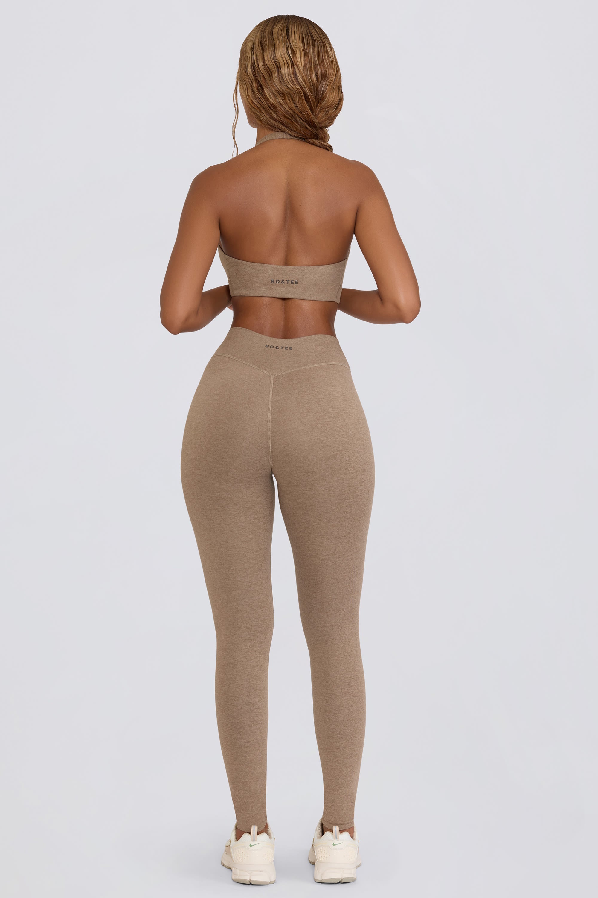 Brushed Jersey Ruched Mid-Rise Leggings in Mocha Marl