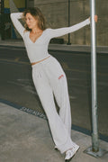 Soft Cotton Mid-Rise Wide-Leg Joggers in Grey Marl