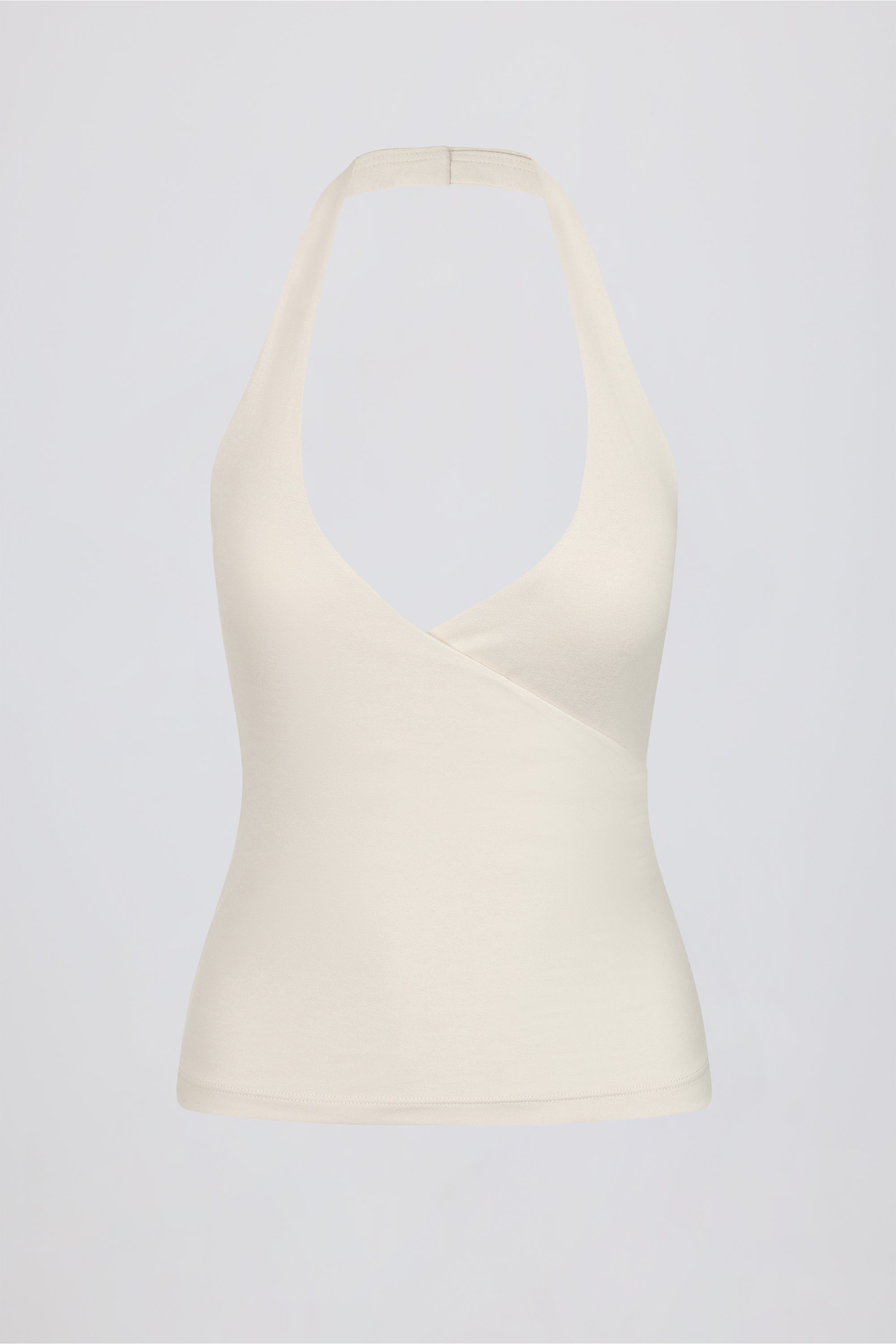 Halterneck Open-Back Tank Top in Ivory Marl
